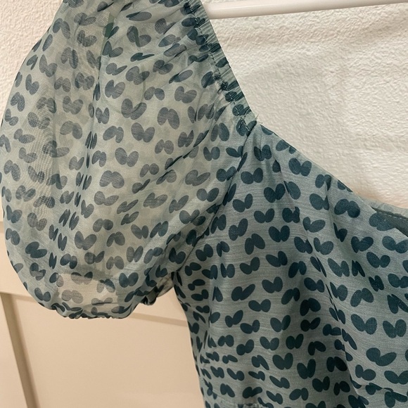 Blue Blush Women’s Blue Green Patterned Puff Sleeve Mini Dress - Picture 4 of 9